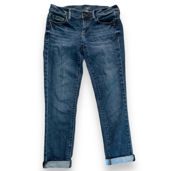 LOFT Modern Cuffed Cropped Denim Jeans Size 0 - Picture 1 of 5